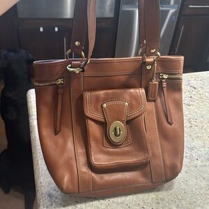 Brown leather coach tote